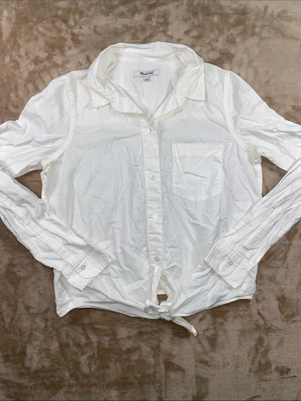 Madewell Cotton White Long-Sleeve Tie-Front Shirt